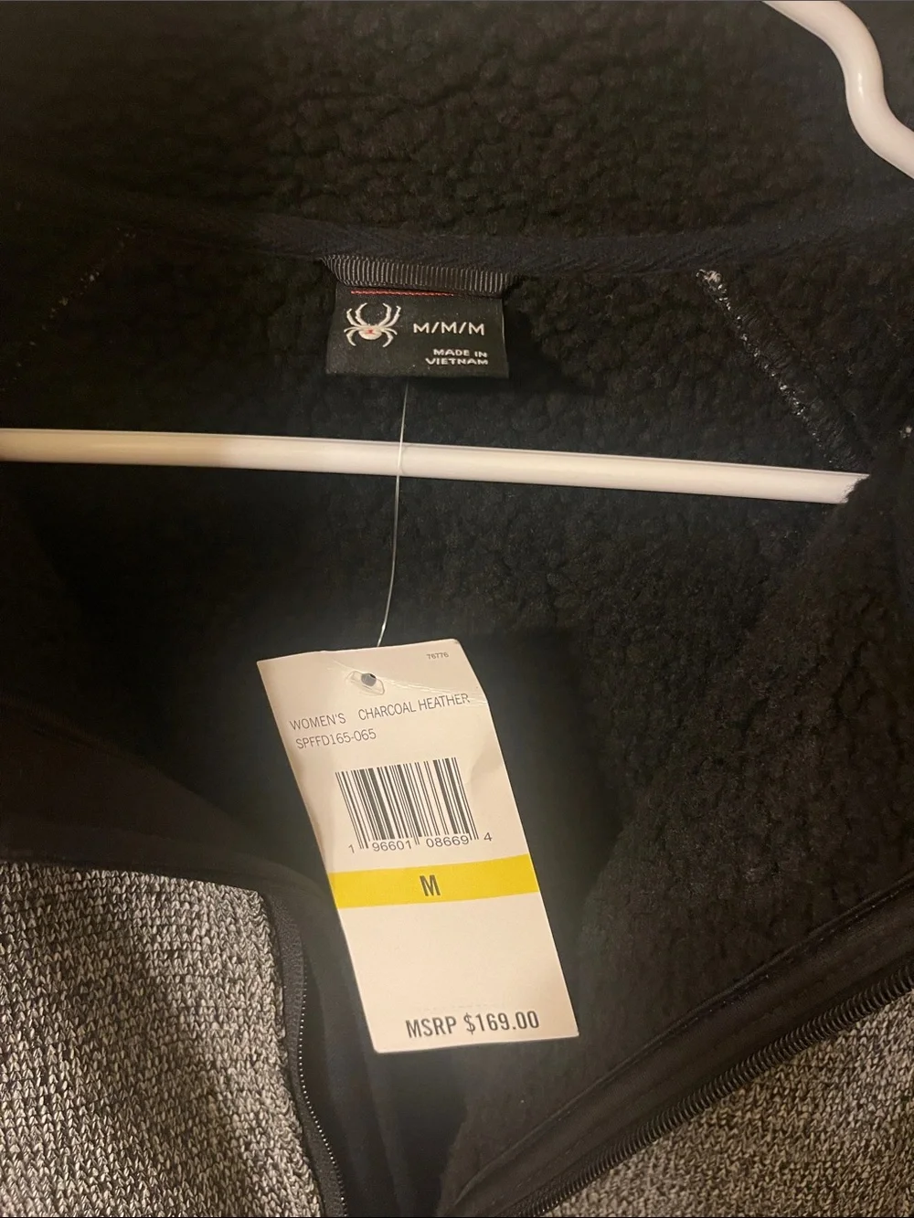 NWT Women’s Spyder Charcoal Heather Knit Zip Up Fleece Sherpa Jacket Medium